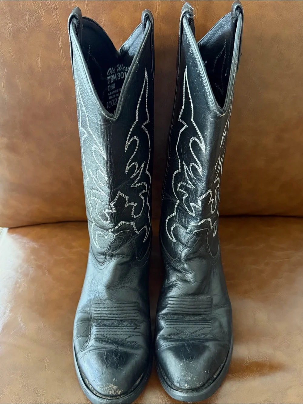 Old West TBM3010 Men’s Black Leather Cowboy Boots Size 9 D Western 13